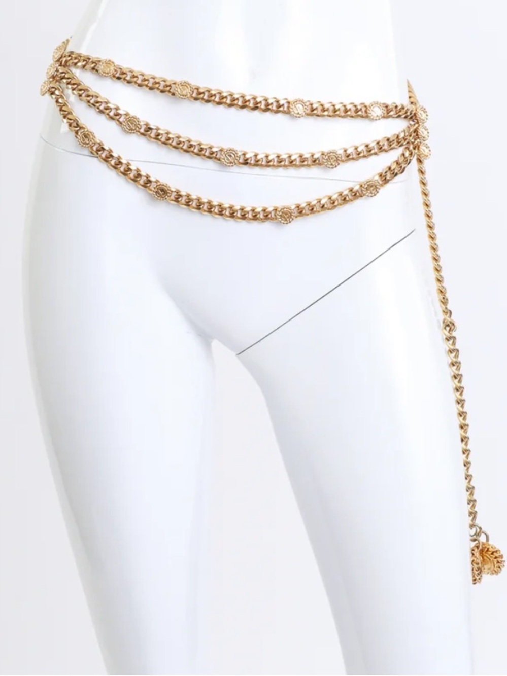 St. John Iconic Gold Triple-Drape Three-Strand Logo Medallion Chain Belt - Picture 8 of 15